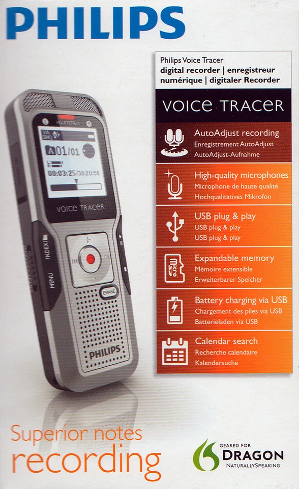 Philips DVT3200 Digital Voice Tracer and Recorder, Dragon Certified - New! - Image 3 of 4