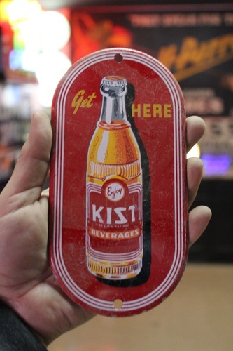 RARE 1950s GET KIST TODAY SOLD HERE PORCELAIN METAL SIGN CRUSH ORANGE SODA POP