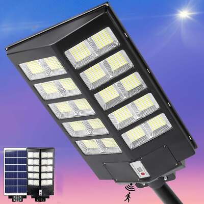 2000W Commercial LED Solar Street Light Dusk to Dawn Parking Lot Road Wall IP67