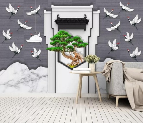 3D Pine Crane ZHUA41615 Wallpaper Wall Murals Removable Self-adhesive Ann - Picture 2 of 11