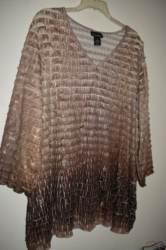 Maggie Barnes 3X Stretch Blouse Tiered Brown Gold Metallic Shimmer Pullover top - Picture 5 of 21