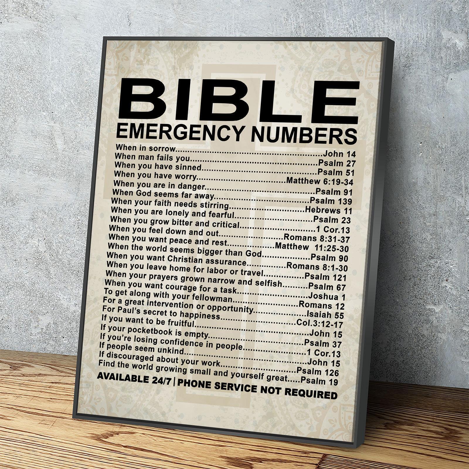 Biblical Emergency Numbers Poster - Bible Wall Art Decor & Gift