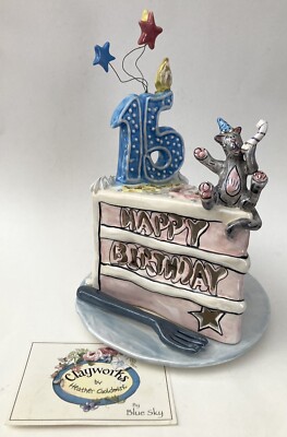 NWT Blue Sky Clayworks 15th Birthday Cake Quinceanera Candle Stand Numbered COA
