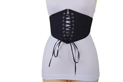 Women Black Denim Wide Fabric Elastic High Waist Corset  display picture 2