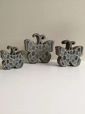 GG Collection Mango Wood Blue & Grey Butterfly Decor (set of 3)