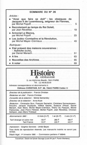 HISTOIRE & GÉNÉALOGIE N° 26 /1989 = Recrutement des soldats + Juifs du Pape 1790 - Picture 2 of 5