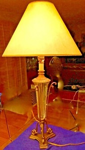 Art Deco Style Table Lamp Glass/Brass 110v w/Shade:35x19",w/oShade:26x6" L.A,Cal