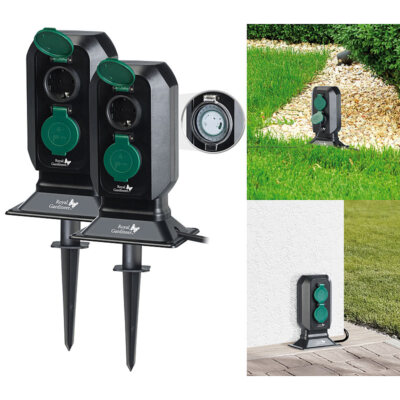 2er-Set 2-fach-Garten-Steckdose mit Zeitschaltuhr, bis 3.680 Watt, IP4