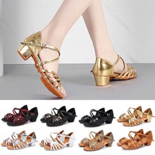 Womens Latin Dance Shoes Ladies Sandals Girls Kids Ballroom Heeled Tango&Salsa