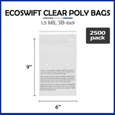2500 6x9 EcoSwift Self Seal Suffocation Warning Clear Poly Bags Free Shipping