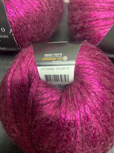 (Lot of 3) Hobbii Metallico Yarn Polyamide Acrylic Merino Wool, #15 Burgundy - Picture 4 of 4