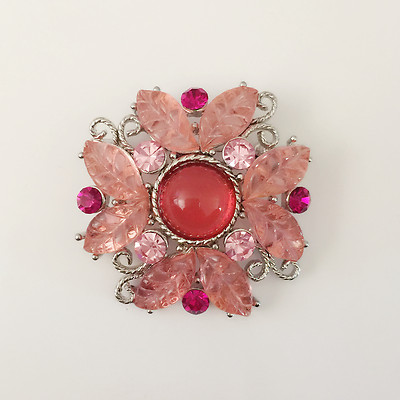 New Peach Pink Flower Wedding Party Crystal Lucky Crystal Brooch
