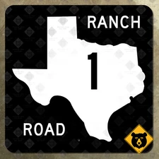 Texas ranch road 1 state highway marker route sign map LBJ Stonewall 1965 16x16