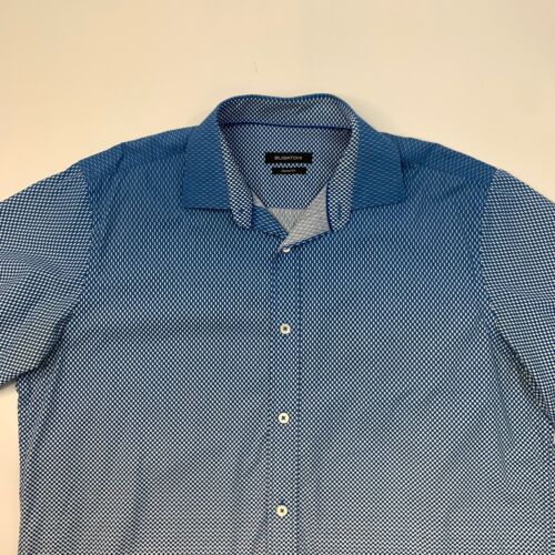 Bugatchi Shirt Mens M Medium Evening Blue White Cotton Classic Fit Printed Ombre - Picture 3 of 10