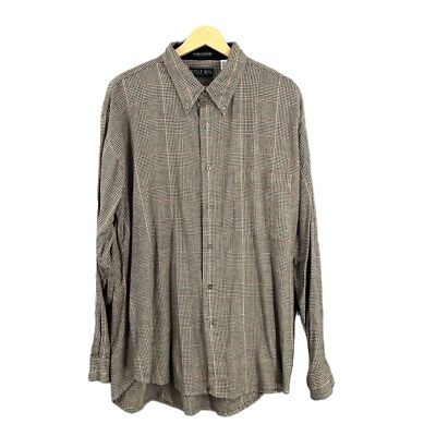 Bugle Boy Brown Plaid Pocket Long Sleeve Vintage Mens Shirt Size XL