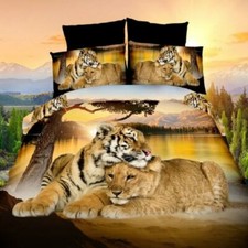 3D Print Tiger Lion Puppy Duvet Cover, Pillowcase, Queen or Twin Bedding Set