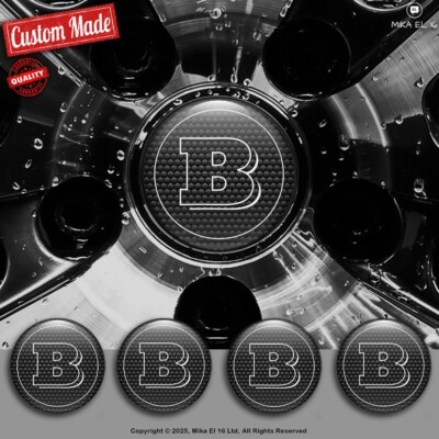 Brabus Decals Set of 4 3D Gel Silicone Center Wheel Caps Stickers