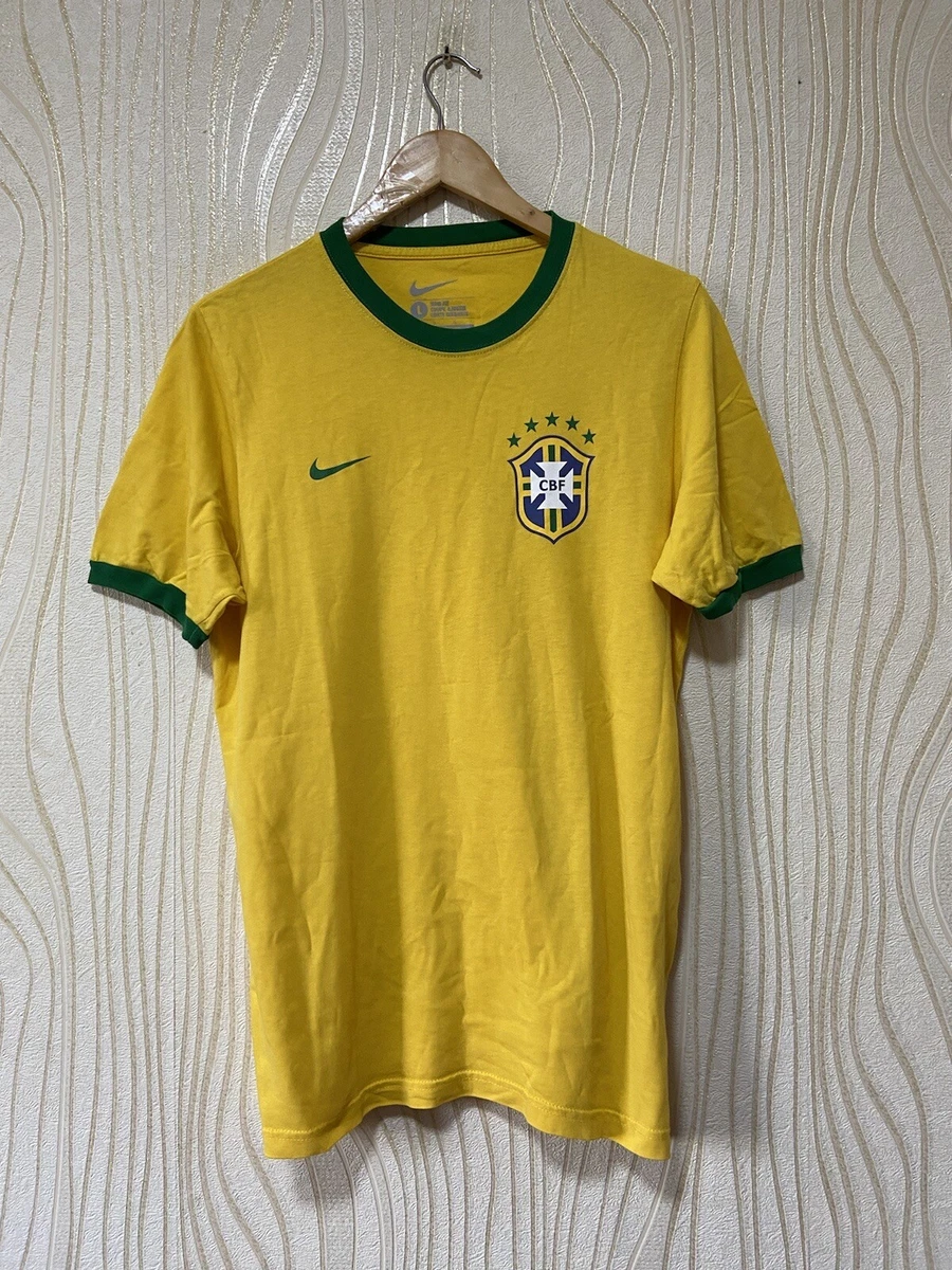 BRASIL T-SHIRT FOOTBALL SHIRT SOCCER JERSEY COTTON NIKE sz L MEN YELLOW