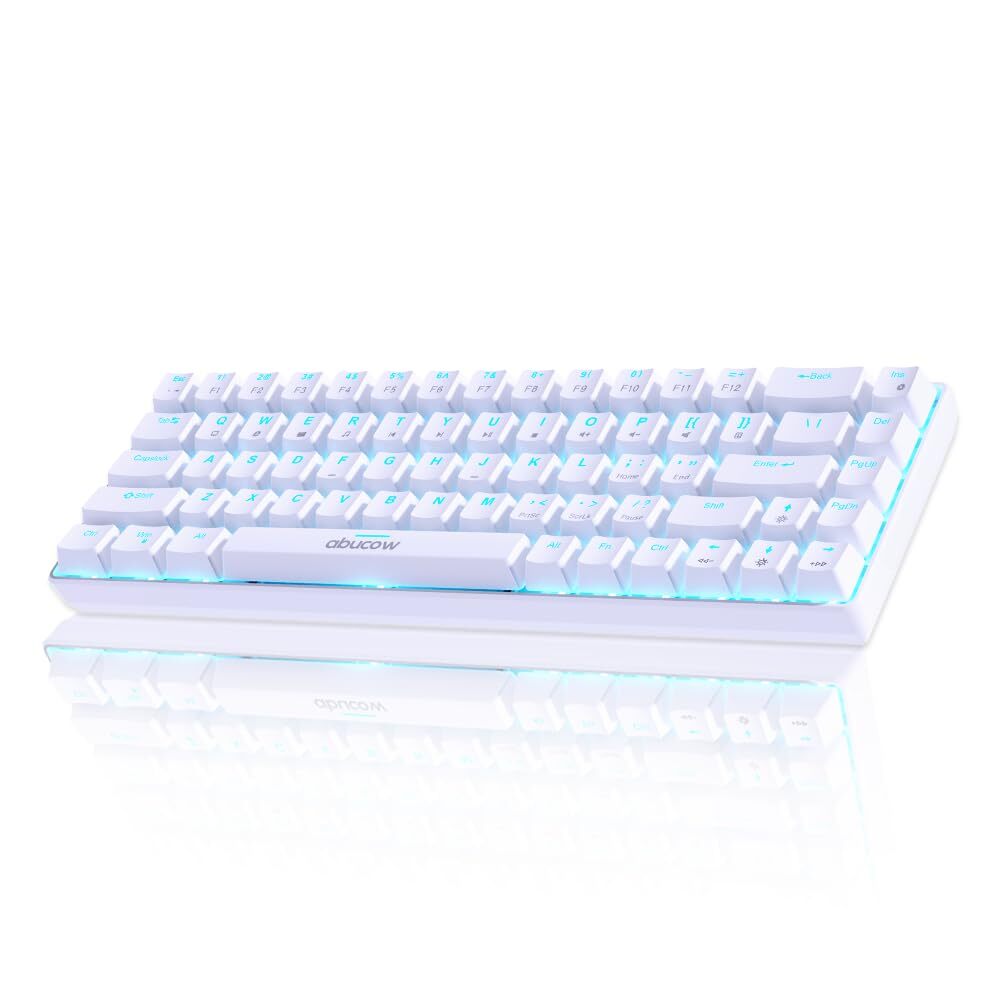 60% Mechanical Gaming Keyboard with Blue Backlight 68 Keys White Keycaps-image