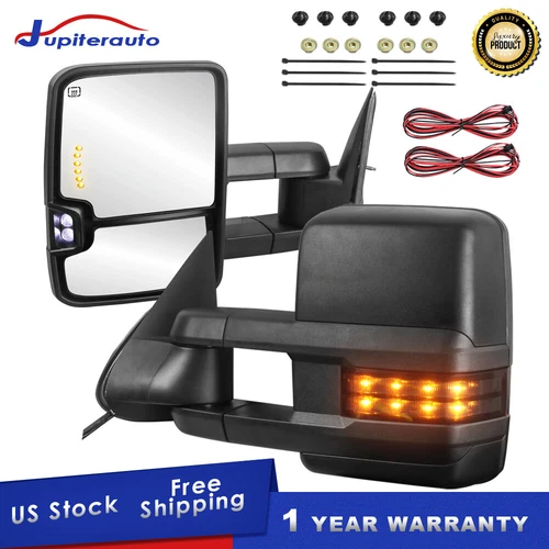 Power Heated Smoke Signals Tow Mirrors For 2003-2006 Chevy Silverado Sierra Pair