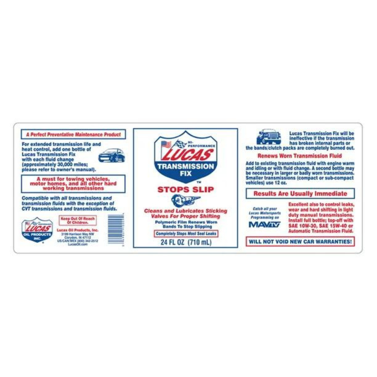 Lucas Oil 10009 Transmission Fix Stops Slip, No Harmful Solvents, 24