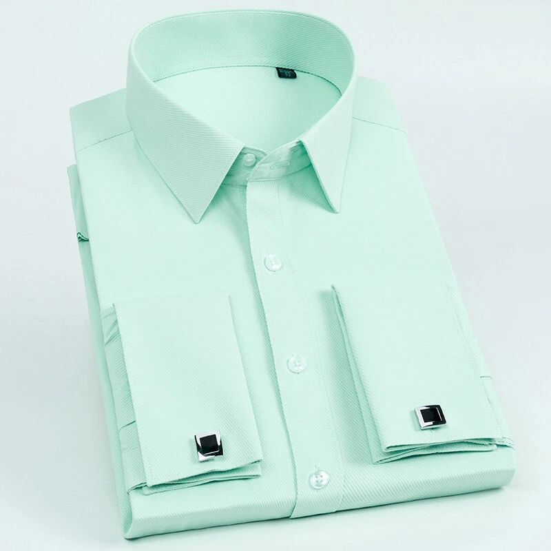 Men s French Cuff Dress Shirt Long Sleeves Slim Fit Tuxedo Shirts