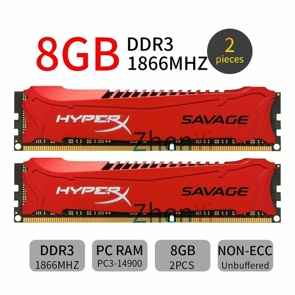 32GB 16GB 8GB 1866MHz DDR3 PC3-14900 240P DIMM Desktop Memory HyperX SAVAGE Lot - Image 3 of 4