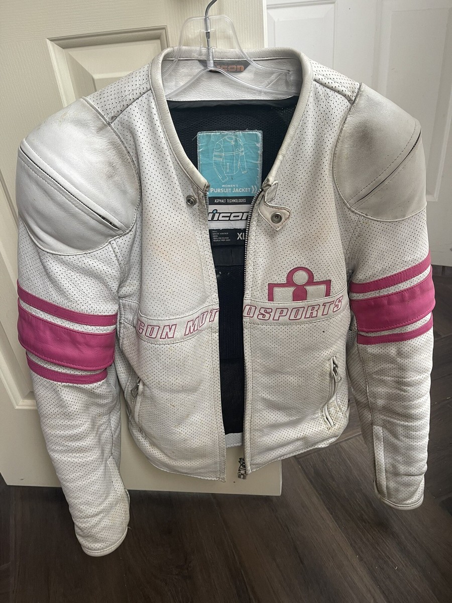 Icon Kitty Jacket Pink White Leather Motorcycle Biker Racing