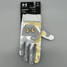 Under Armour UA Clean Up Baseball Batting Gloves Gray / Gold Mens Medium 1365468