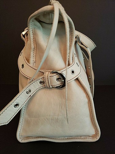 Kate Landry Leather Beige Bag Purse Satchel Distressed - Picture 4 of 12