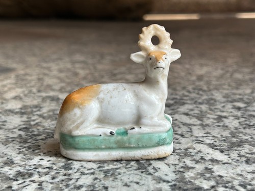 RARA VECCHIA STATUETTA VINTAGE STAFFORDSHIRE DECORATIVA PORCELLANA CERAMICA STATUA CERVO - Foto 11 di 12