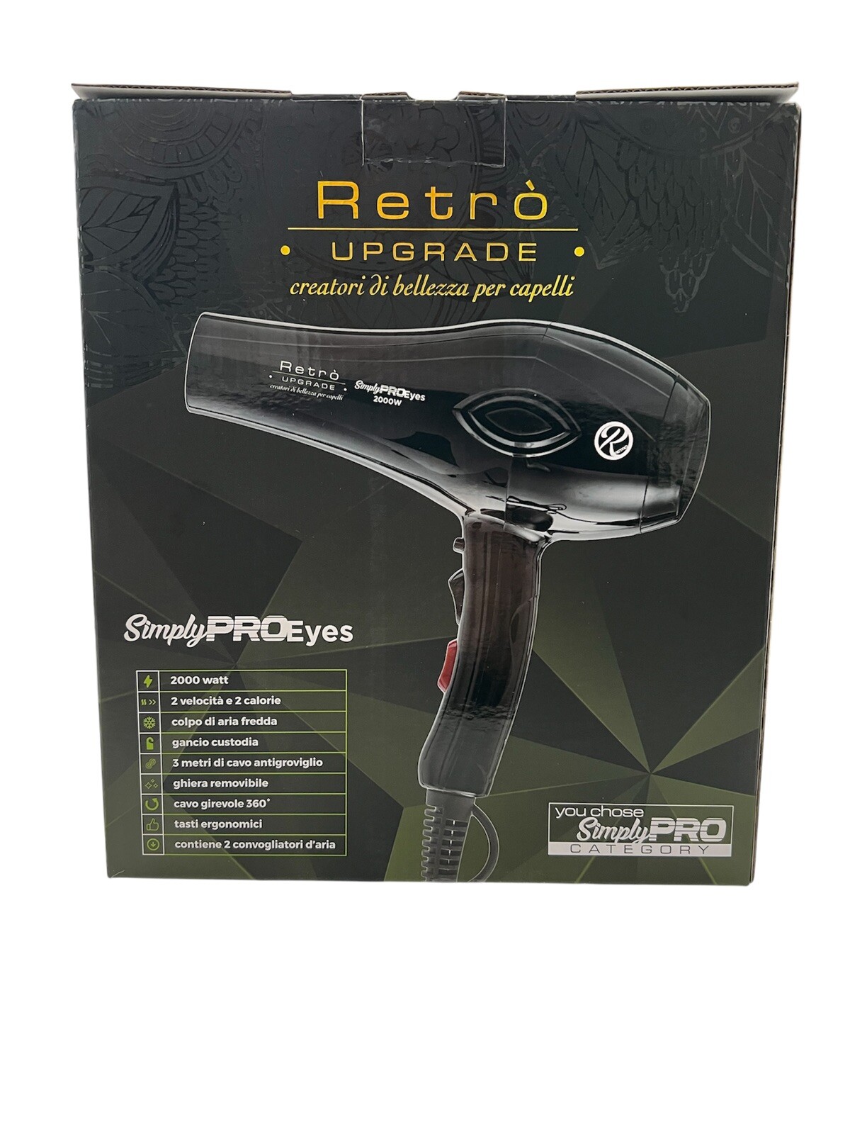 Asciugacapelli Retró Simply Pro Eyes 2000W Nero | Styling Professionale
