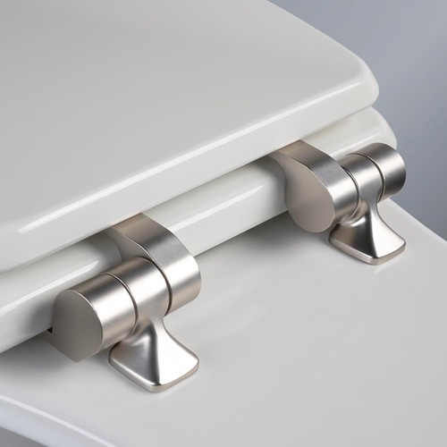 Mayfair 26NISLA-000 Round Molded Wood Toilet Seat w/Brushed Nickel Hinge, White - Picture 3 of 9