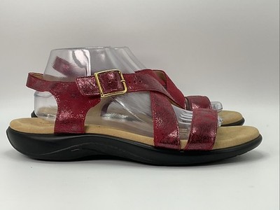 SAS Laguna Cross Strap Sandals Cabernet Red Womens 11 WW Extra Wide Comfort