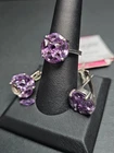 Sterling 925 Amethyst Vintage Jewelry Ring and Earrings Set Russian Artisan