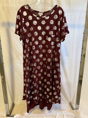 LuLaRoe Women's XL Burgundy/Silver Polka Dot Hi-Low Carly Dress Short Sleeve