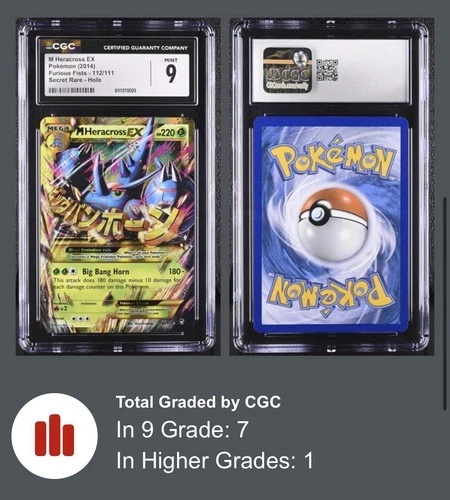 M Heracross EX Secret 112/111 XY - Furious Fists Holo Ultra Rare 2014 CGC 9 MINT