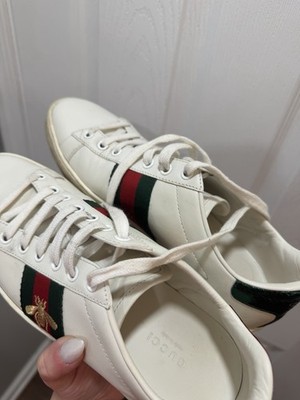 Gucci Ace White Leather Low Top Sneakers Green Red Web Croc Heel Size 11 US 12 Gucci Ace Sneaker GG Embossed White Leather with Web Stripe  main image 3