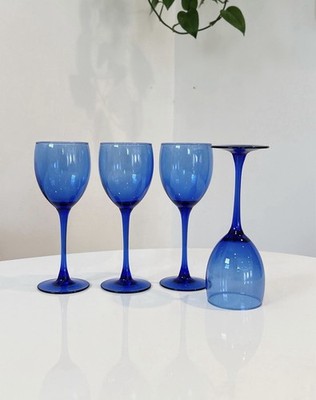 Cobalt Blue ''Luminarc France'' Wine Glasses, Vintage  Set Of 4