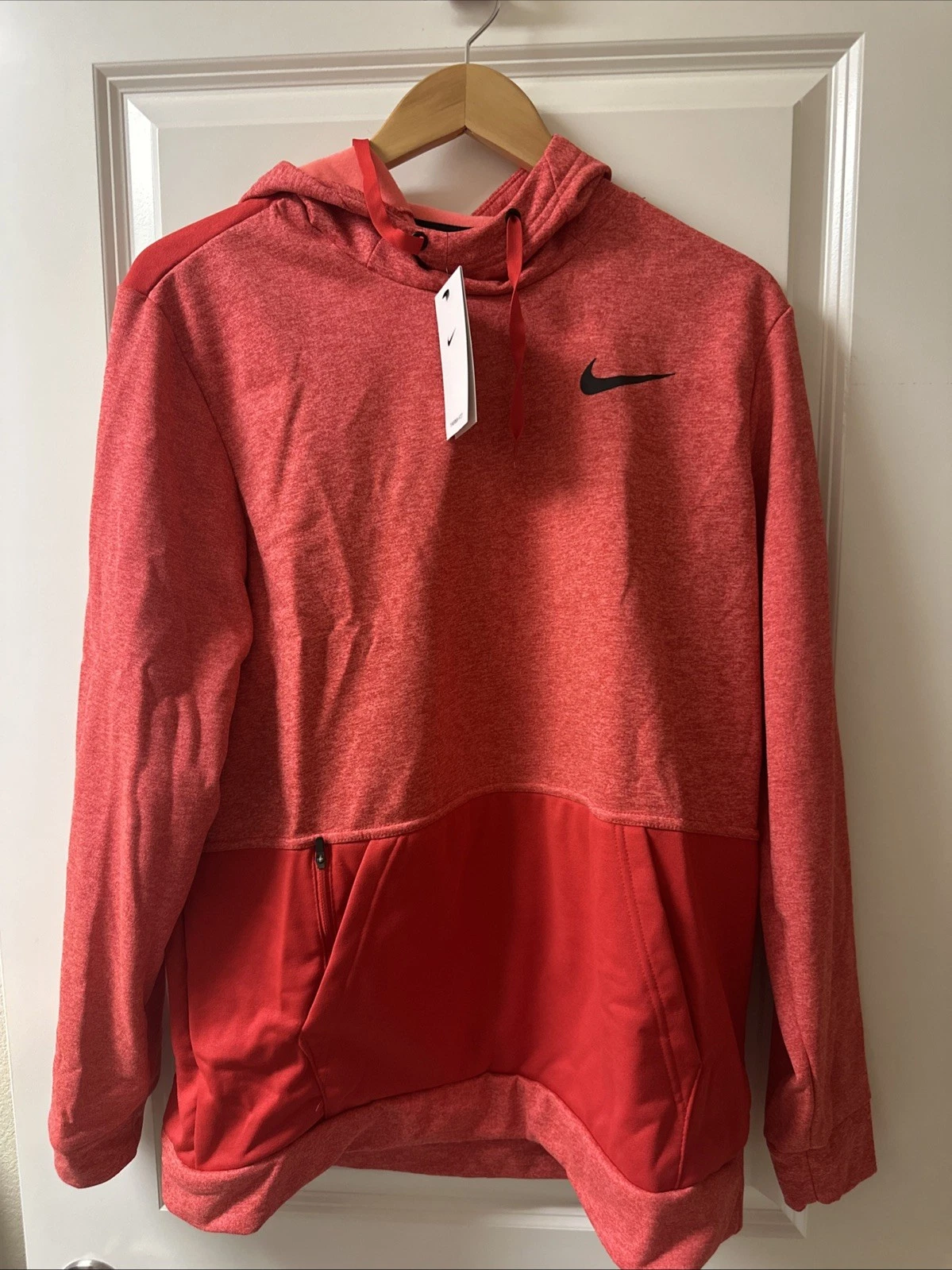 Nike Hoodie Mens Large Red Thermal Fit Training Fleece Lined Pullover Sweatshirt