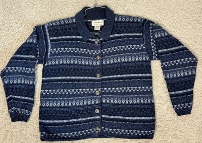 VTG 90 s Eddie Bauer Cotton Knit Button Up Made In USA Cardigan Granny Coastal