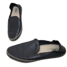 UGG Elodie Slippers Black Leather Sheepskin Lined Slip On Loafers Sz 8 1020235
