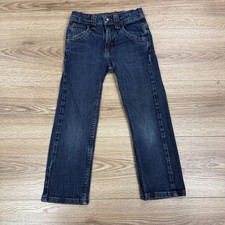 Wrangler Boys Size 5 Slim Jeans Blue Denim Straight Leg Adjustable Waist Western