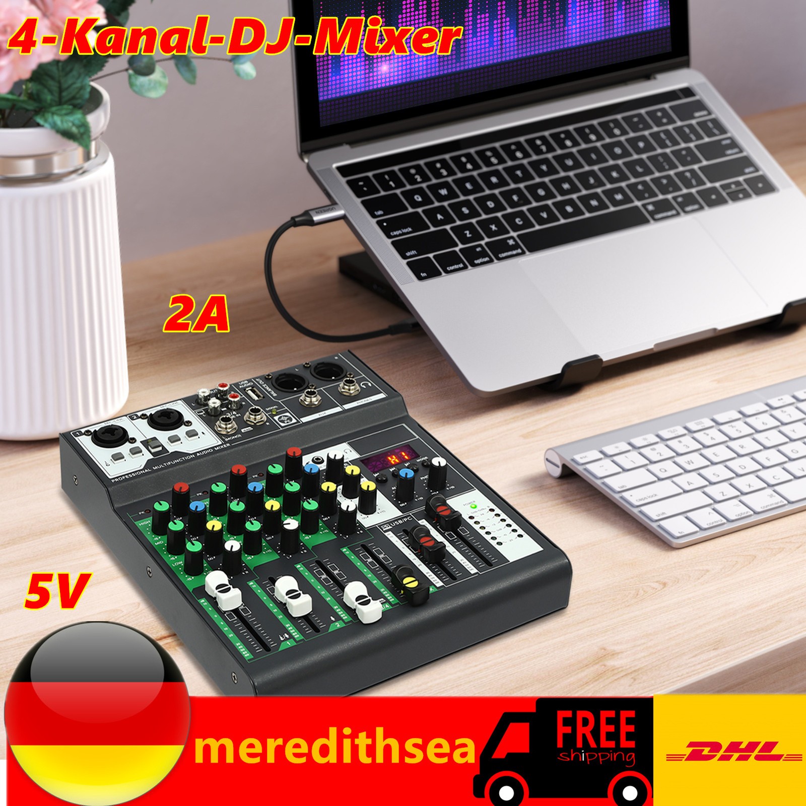 4-Kanal-DJ-Mixer professioneller Mixer-tragbarer Mini-Audio-Mixer DJ-Controller