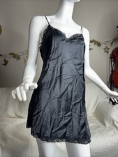 VICTORIA'S SECRET COLLECTION Black Silky Satin Short Slip Gown Skater Dress sz S