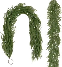 2Pcs Christmas Norfolk Pine Garland, 9 Ft Xmas Faux Greenery Garland Real Touch