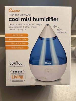 Crane Droplet Ultrasonic Teardrop Cool Mist Air Humidifier, 0.5 Gal, Blue White