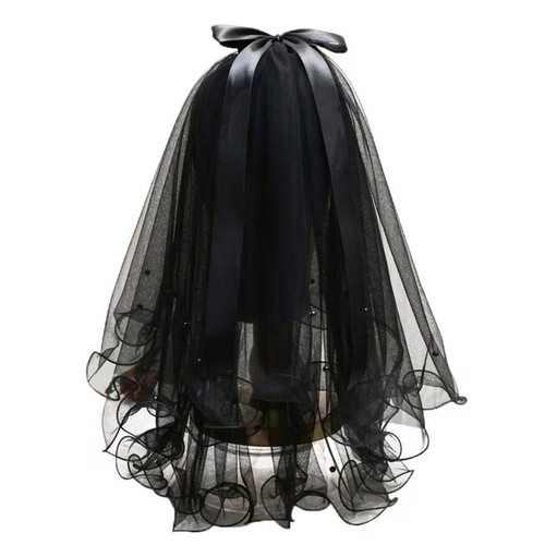 Velo de Boda Caiguoer Corto Negro, 2 Niveles Gótico Novia Velo Fiesta de Halloween B... - Imagen 1 de 7