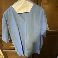 Blue Medical Scrub Top Solid Short Sleeve V-Neck Unisex