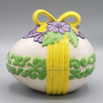 Vintage 1970s Atlantic Mold Hand Painted Ceramic Easter Egg Candy Dish